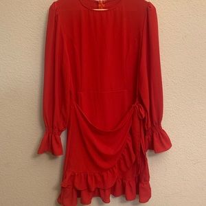 Red Wrap Dress w/ Ruffles